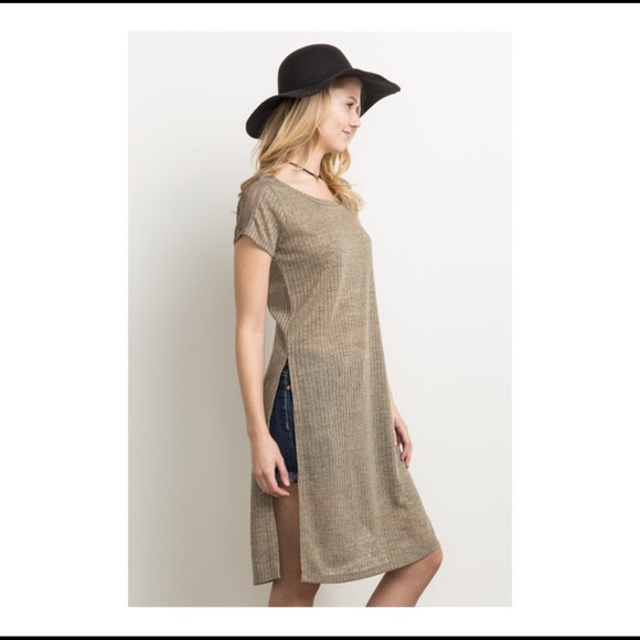 ❌DONATED❌Mystree Tan Brown Longline Lightweight Detailed Short Sleeve Tunic Top - Picture 2 of 10